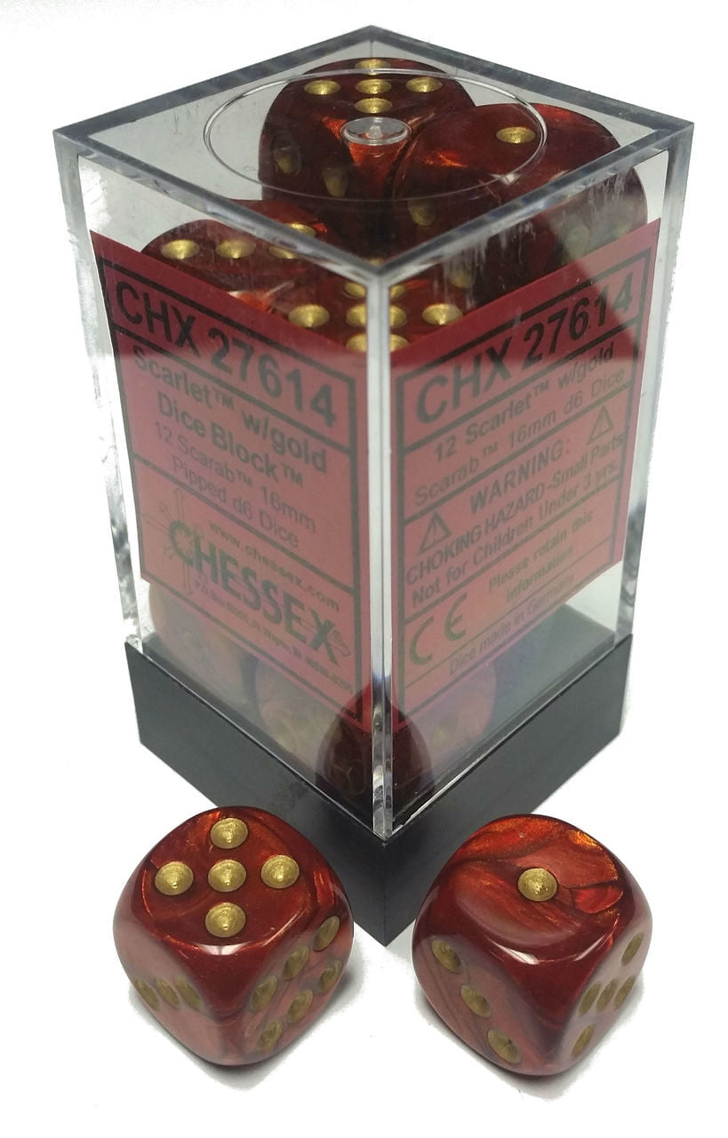 Scarab 16mm D6 Scarlet/Gold (12)